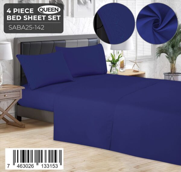 Juego de sábanas lisas de 4 piezas Queen Size con detalle bordado - Imagen 6