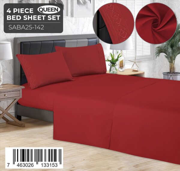 Juego de sábanas lisas de 4 piezas Queen Size con detalle bordado - Imagen 8
