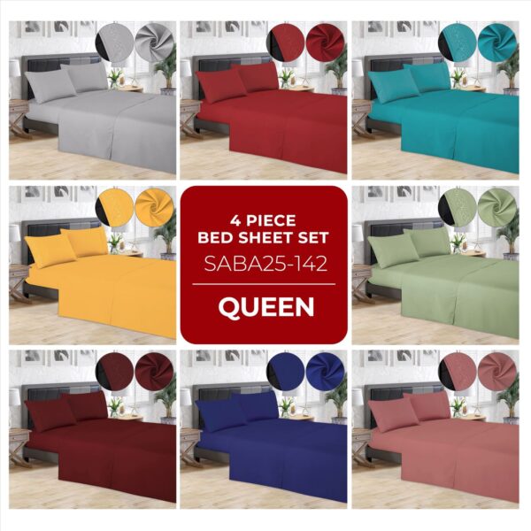 Juego de sábanas lisas de 4 piezas Queen Size con detalle bordado - Imagen 9