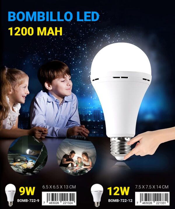 Bombillo LED de 9W recargable