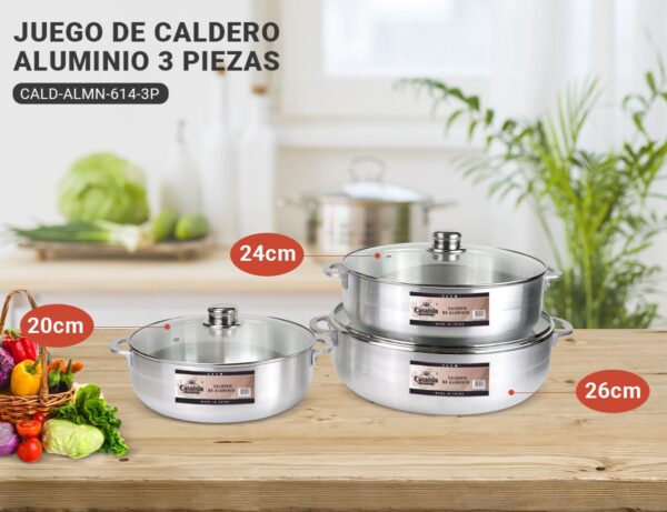 Juego de calderos de aluminio 3 piezas