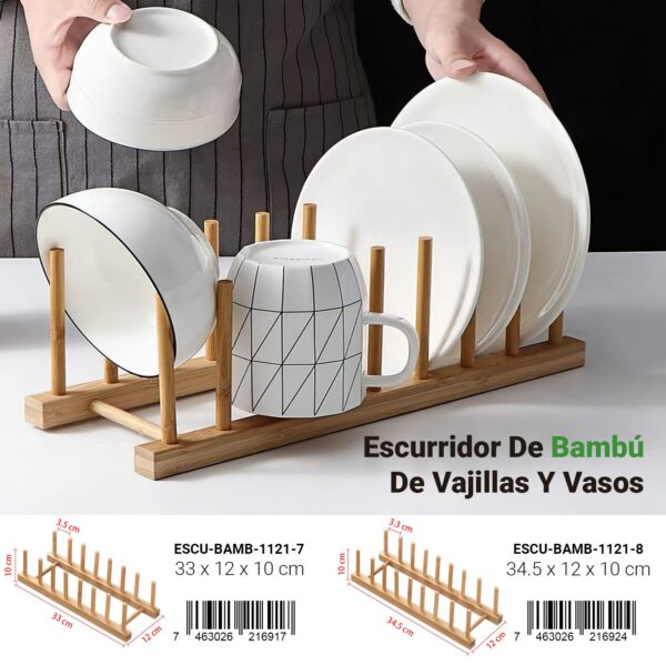 Escurridor de bambú para vajilla y vasos