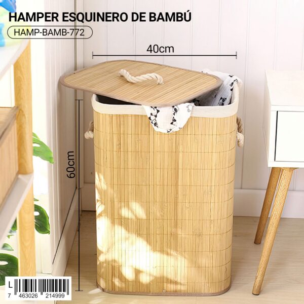 Hamper esquinero de bambú