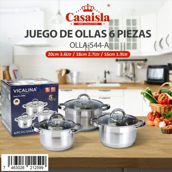 Juego de ollas premium de 6 piezas 20-18-16