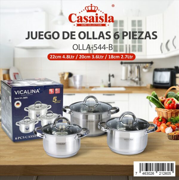 Juego de ollas premium de 6 piezas 22-20-18