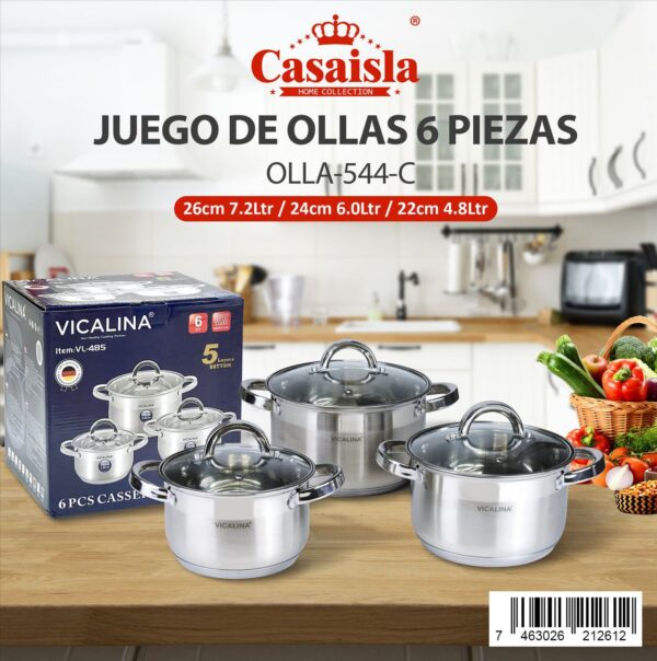 Juego de ollas premium de 6 piezas 26-24-22