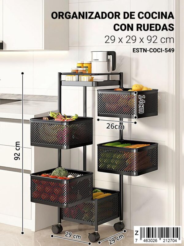Organizador de cocina de 5 niveles con ruedas