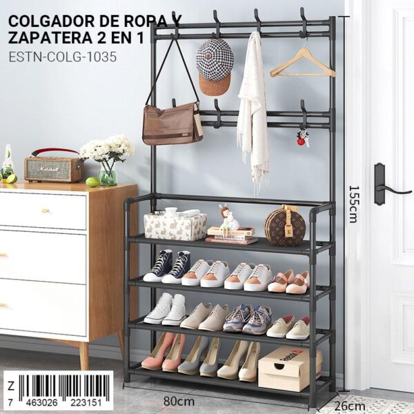 Colgador de ropa y zapatera 2 en 1 - Imagen 2
