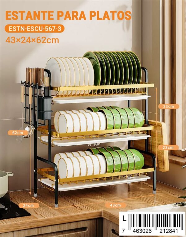 Escurridor de platos de 3 niveles