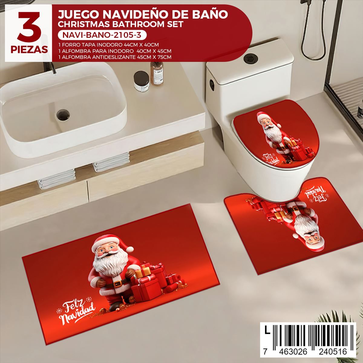 Juego de baño navideño de 3 piezas