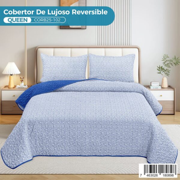 Cobertor reversible de lujo 3 piezas, Queen - Imagen 3