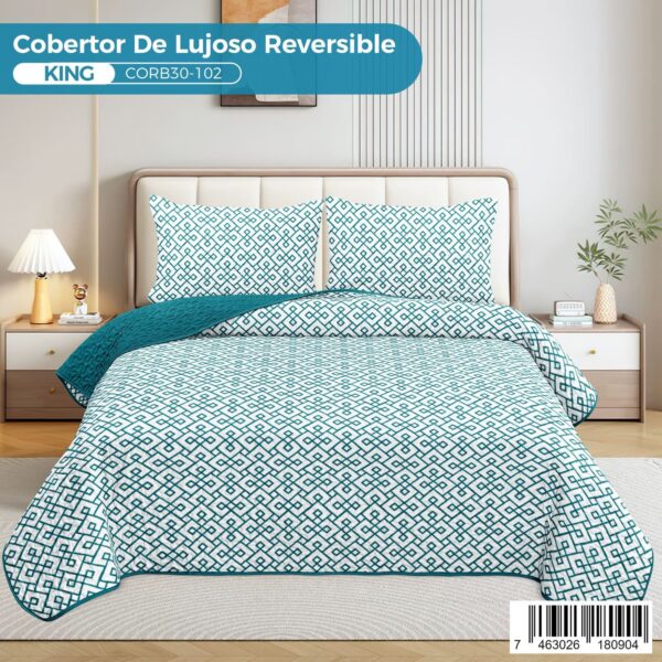 Cobertor reversible de lujo 3 piezas, King - Imagen 3