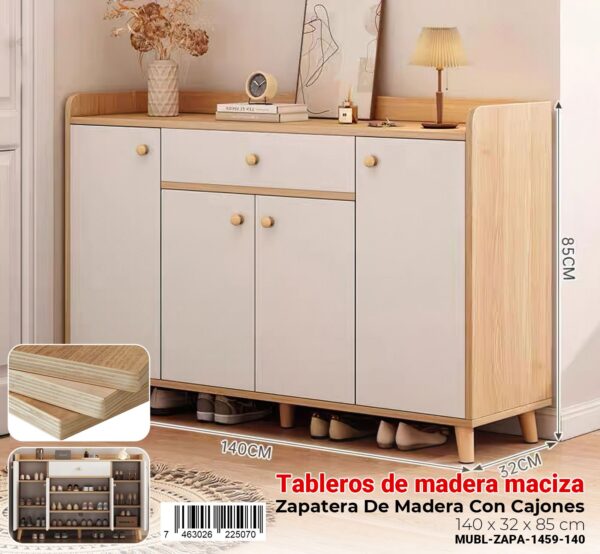 Zapatera de madera maciza con cajones