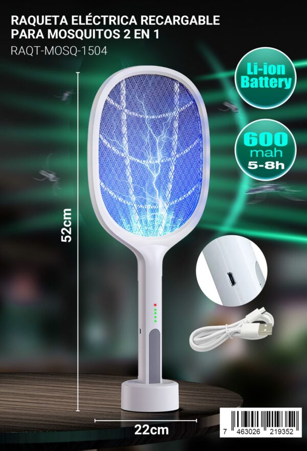 Raqueta para mosquitos recargable 2 en 1