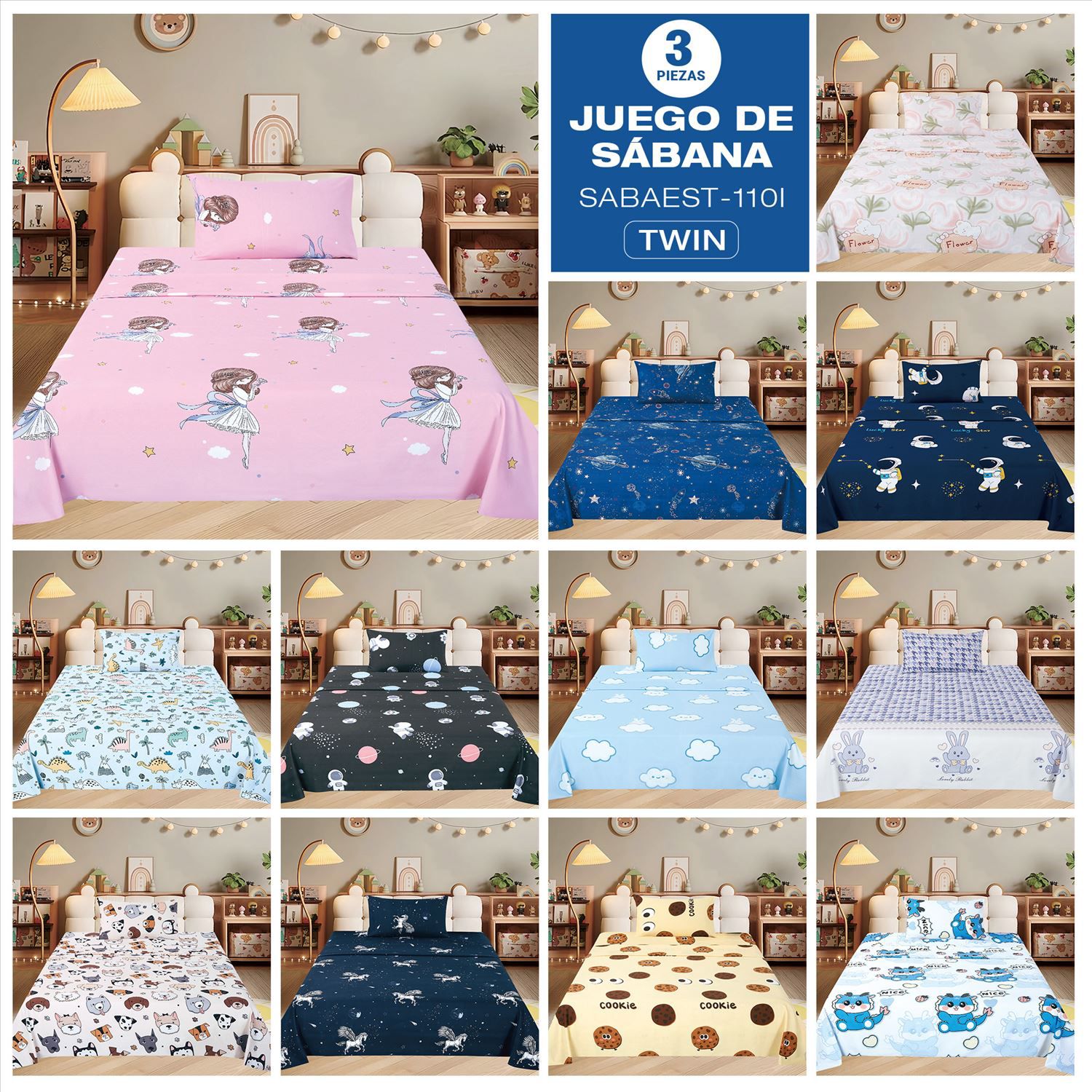 Juego de sábanas estampadas de 3 piezas Twin - Imagen 13