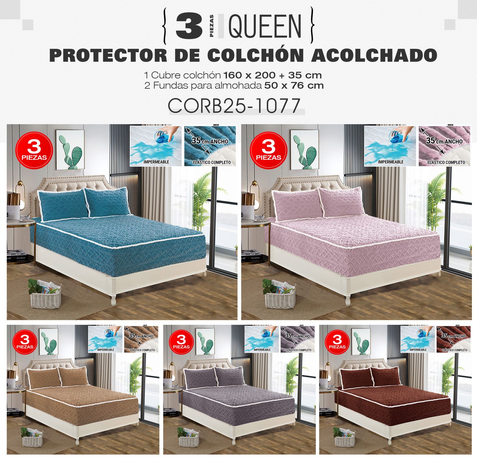 Protector de colchón premium de 3 piezas Queen - Imagen 6